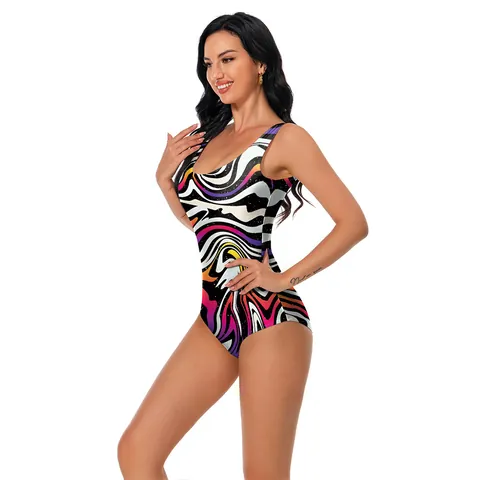 Women's Sexy One-Piece Swimsuit Abstract Swirl Print Slimming U-Neck Wide Strap Beachwear Polyester Spandex Bathing Suit