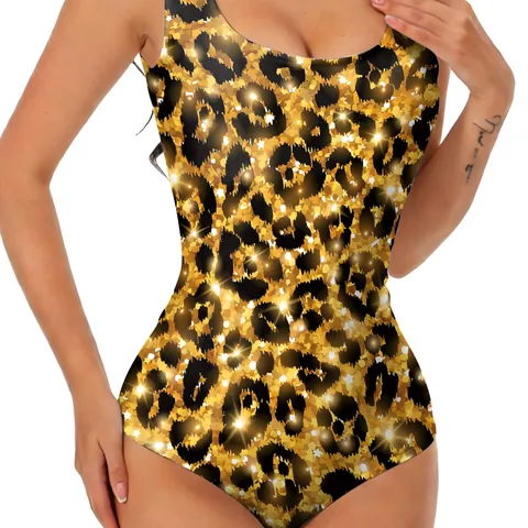 Women's One-Piece Swimsuit Sexy Leopard Print Gradient Blue Purple Gold Metallic Slim Fit Beachwear Bathing Suit Swimwear
