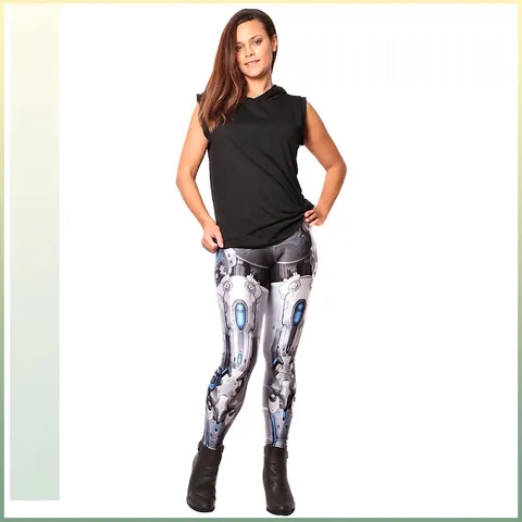 Damen 3D Digitaldruck Mechanische Rüstung Leggings Cyberpunk Mecha Stil Hohe Taille Slim Fit Dehnbar Sci-Fi Bleistifthose