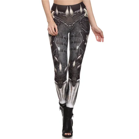 Leggings da Donna con Stampa Armatura Meccanica 3D Vita Alta Gothic Punk Cosplay Pantaloni Elasticizzati Grigio Nero