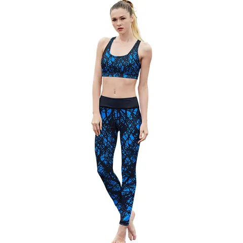 Women Printed Yoga Activewear Top And Bottom High Elastic Sport Leggings Tank Top