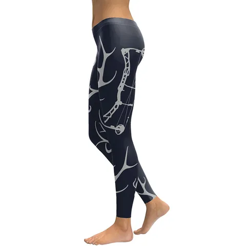 Women High Waist Leggings Reindeer Antlers Compound Bow Print Slim Fit Tummy Control Butt Lift Elastic Yoga Pants Sports Tights