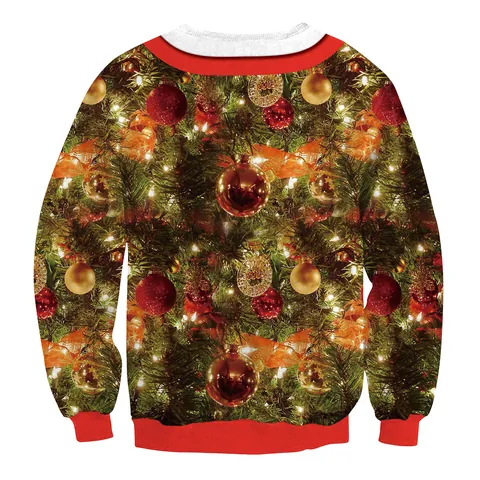 Sweat-shirt de Noël Moche pour Femmes Impression Numérique Col Rond Fausse Cravate Cardigan Manches Longues Pullover
