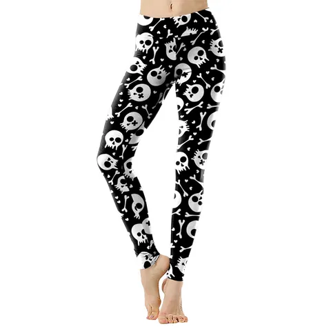 Halloween Damen Gothic Totenkopf Druck Leggings Hohe Taille Slim Fit Elastische Yogahose Fitness Sport Hose Holiday Party Kleidung