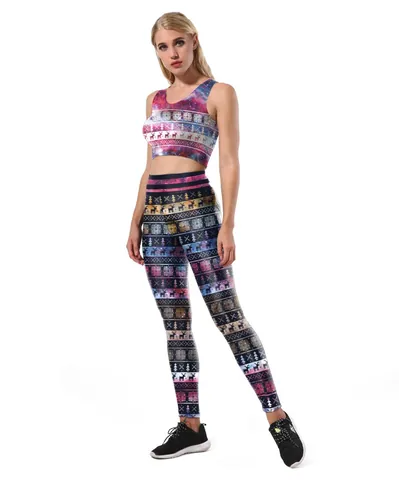 Women Christmas Graphic Sleeveless Crop Top High Waisted Leggings Galaxy Pattern Holiday Slim Fit Activewear Top And Bottom
