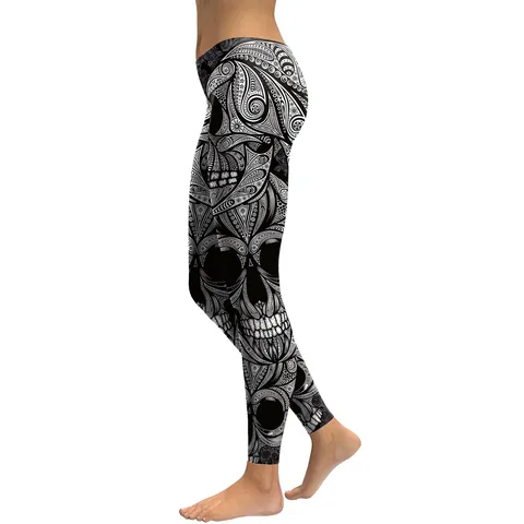 Women Digital Print High Waist Leggings Gothic Skull Mandala Reindeer Owl Pattern Stretchy Yoga Pants Casual Slim Fit Trousers
