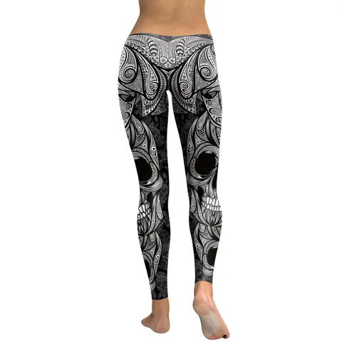 Women Digital Print High Waist Leggings Gothic Skull Mandala Reindeer Owl Pattern Stretchy Yoga Pants Casual Slim Fit Trousers