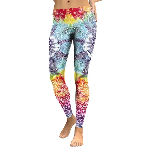 Women Digital Print Mandala Leggings High Waist Yoga Pants High Stretch Colorful Patterned Sports Trousers For Fitness Daily Wear
