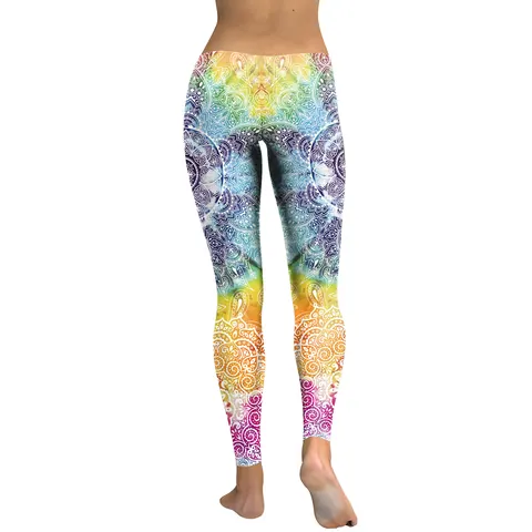 Women Digital Print Mandala Leggings High Waist Yoga Pants High Stretch Colorful Patterned Sports Trousers For Fitness Daily Wear