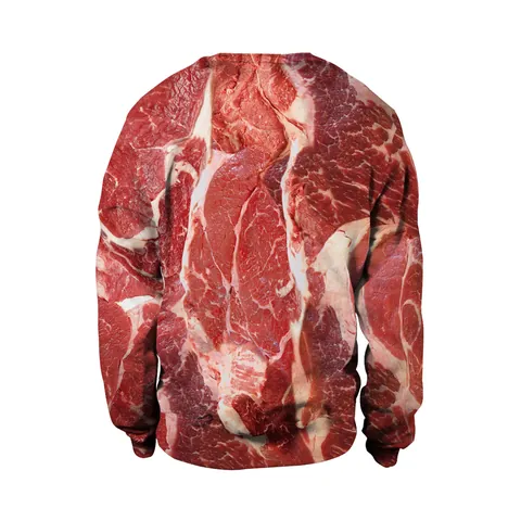 Women Funny Realistic Beef Print Clover Mandala Sweatshirt Round Neck Long Sleeve Casual Pullover Tops Street Style Clothing
