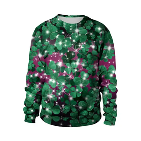 Women Funny Realistic Beef Print Clover Mandala Sweatshirt Round Neck Long Sleeve Casual Pullover Tops Street Style Clothing