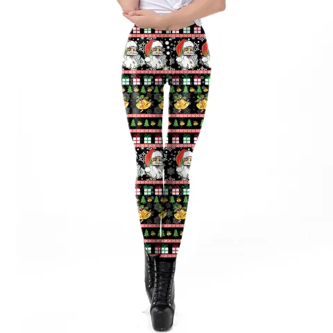 Women Christmas Print Leggings High Waist Elastic Festive Yoga Pants Slim Fit Santa Snowflake Pattern Holiday Skinny Trousers