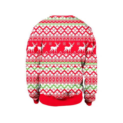 Women Christmas Llama Printed Sweatshirt Round Neck Long Sleeve Red Ugly Sweater Reindeer Snowflake Pattern Casual Pullover Top