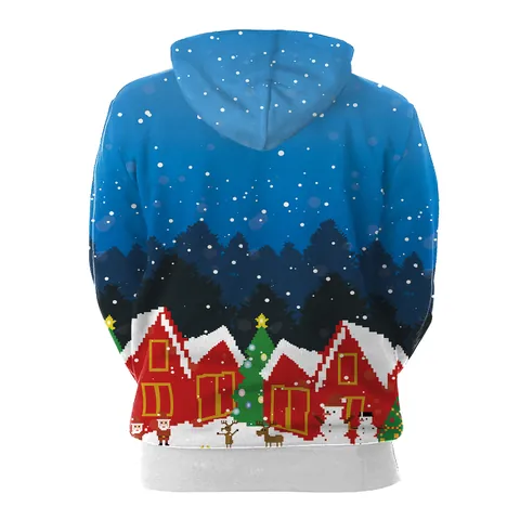 Women's Christmas Hoodie Santa Claus Reindeer Digital Print Hooded Sweatshirt Casual Polyester Blend Pullover Holiday Party Top