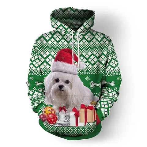 Sudadera con Capucha para Mujer Gráfico Perro de Navidad Poliéster Elastano Impresión Digital 3D Sudadera de Manga Larga Con Cordón Bolsillo Canguro Pullover
