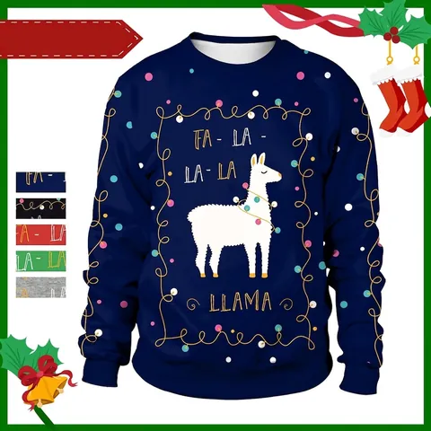 Felpa da Donna con Stampa Llama di Natale Manica Lunga Girocollo Pullover Largo Festivo Festa di Natale Casual Top in Poliestere