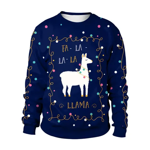 Felpa da Donna con Stampa Llama di Natale Manica Lunga Girocollo Pullover Largo Festivo Festa di Natale Casual Top in Poliestere