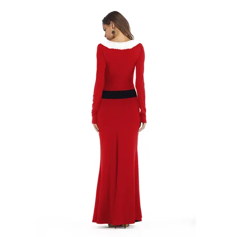 Women's Christmas 3D Santa Claus Print Long Sleeve Maxi Dress Slim Fit Polyester Spandex Holiday Party Costume Gown