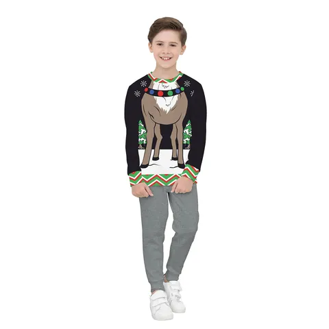 Kids Christmas Reindeer 3D Print Sweatshirt Hoodie Long Sleeve Polyester Pullover Festive Holiday Top For Boys Girls