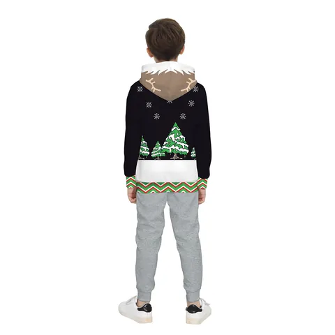 Kids Christmas Reindeer 3D Print Sweatshirt Hoodie Long Sleeve Polyester Pullover Festive Holiday Top For Boys Girls