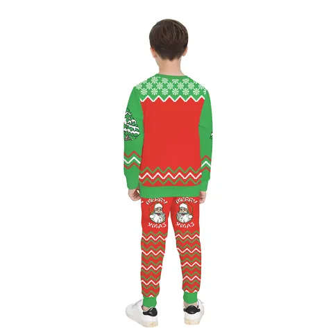 Kids Christmas Clothing Santa Claus Snowflake Digital Print Hoodie Sweatshirt Jogger Pants Festive Outfit For Boys Girls