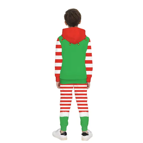 Kids Christmas Elf Hoodie Or Trousers 3D Digital Print Striped Long Sleeve Hooded Top Or Pants Holiday Cosplay Party Clothes
