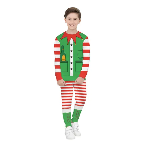 Kids Christmas Elf Hoodie Or Trousers 3D Digital Print Striped Long Sleeve Hooded Top Or Pants Holiday Cosplay Party Clothes