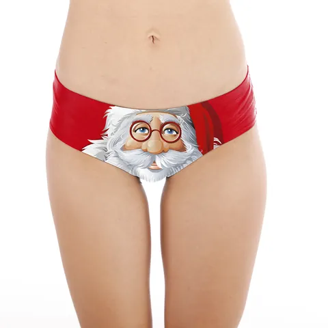 Women Sexy Christmas Panties Santa Claus Digital Print Low Rise Bikini Underwear Holiday Party Lingerie Soft Breathable Festive Panty