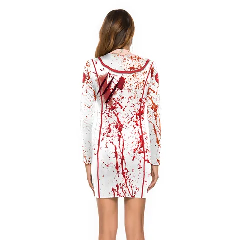 Vestito da Zombie Infermiera Insanguinata di Halloween per Donna Stampa 3D Organi Interni Horror Aderente Manica Lunga Abito Cosplay