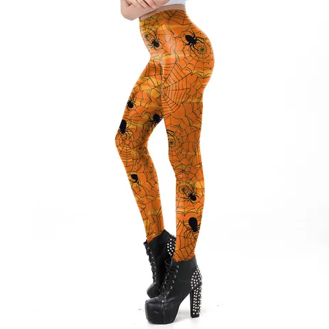 Leggings Stampati Halloween da Donna Zucca Scheletro Ragnatela Stampa Digitale Alta Elasticità Slim Gothic Yoga Pantaloni Festa