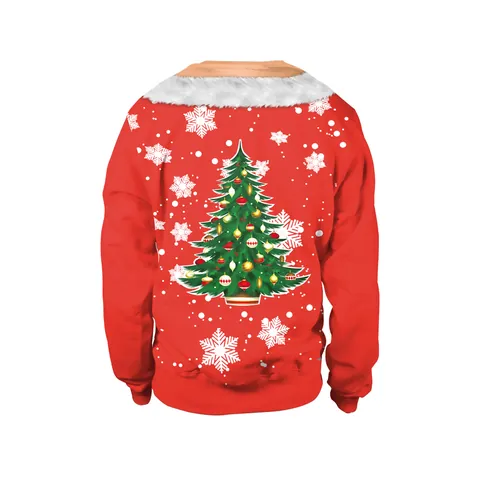 Funny Christmas Sweatshirt Women Men Ugly Xmas 3D Chest Print Long Sleeve Round Neck Polyester Spandex Pullover Top