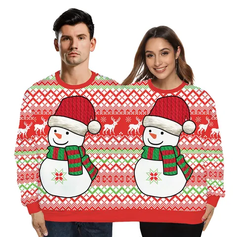 Funny Couple Joined Hoodie Ugly Christmas Sweater For Friends Double Round Neck Digital Print Pullover Long Sleeve Party Wear