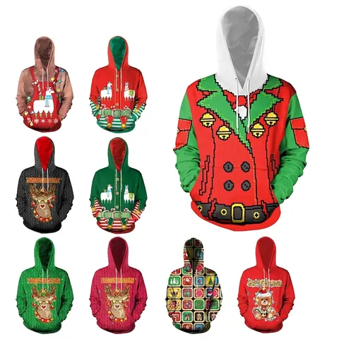 Women's Christmas Hoodie 3D Digital Print Reindeer Alpaca Pattern Polyester Spandex Hooded Sweatshirt Loose Pullover Party Top