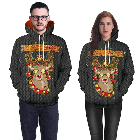 Women's Christmas Hoodie 3D Digital Print Reindeer Alpaca Pattern Polyester Spandex Hooded Sweatshirt Loose Pullover Party Top