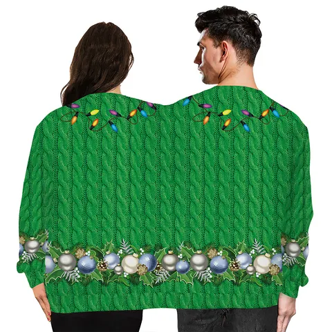 Couple Connected Ugly Christmas Hoodie Reindeer Printed Green Funny Novelty Oversized Sweatshirt Holiday Party Wear