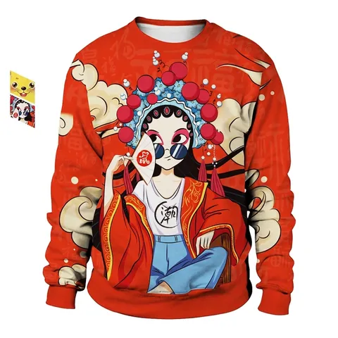 Dames Losse Nationale Cultuur Print Sweatshirt Ronde Hals Lange Mouw Pullover Mode Casual Polyester Mix Tops