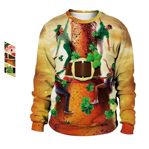 Sudadera de Mujer Hombre Día de San Patricio Impresión Digital Leprechaun Trébol Bandera Irlandesa Manga Larga Cuello Redondo Pullover Fiesta