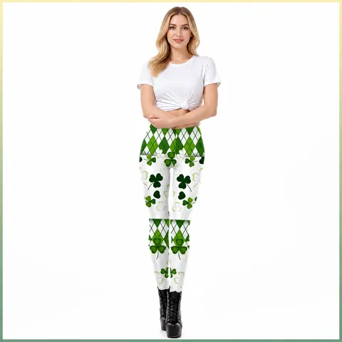 St. Patrick's Day Women's Leggings Polyester Spandex Shamrock Argyle Digital Print Irish Festival High Waist Slim Yoga Pants Festive Trousers