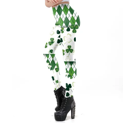 St. Patrick's Day Women's Leggings Polyester Spandex Shamrock Argyle Digital Print Irish Festival High Waist Slim Yoga Pants Festive Trousers