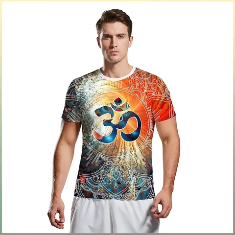 Maglietta da Uomo con Stampa Digitale 3D Simbolo Om Mandala Manica Corta Girocollo in Poliestere Elastan Top Casual