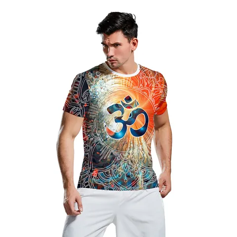 Maglietta da Uomo con Stampa Digitale 3D Simbolo Om Mandala Manica Corta Girocollo in Poliestere Elastan Top Casual