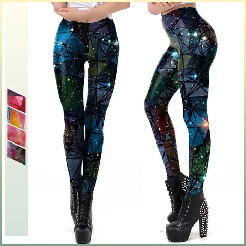Dames Melkweg Geometrische 3D Digitale Print Leggings Hoge Taille Yoga Broek Push Up Elastische Sport Fitness Broek