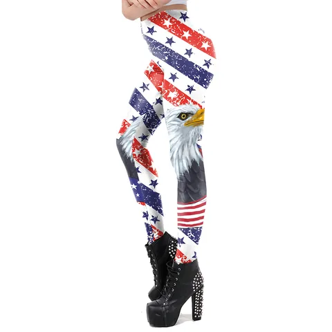 Damen USA Unabhängigkeitstag Leggings Weißkopfseeadler Flagge Druck Hohe Taille Polyester Elasthan Schlanke Patriotische Elastische Hose
