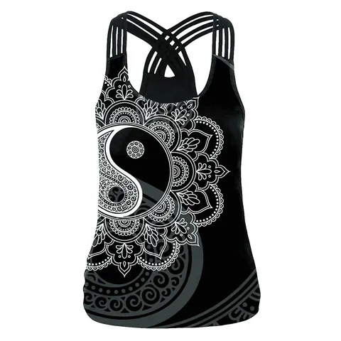 Women Gothic 3D Digital Print Tank Top Cross Back Strappy Camisole Slim Fit Sleeveless Streetwear Occult Mandala Vest