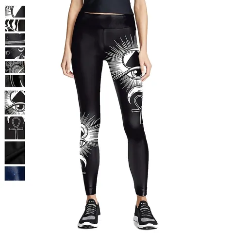 Damen High Waist Yoga Leggings Polyester Spandex Mystische Muster Druck Sportlich Enge Workout Hose Slim Fit Leggings