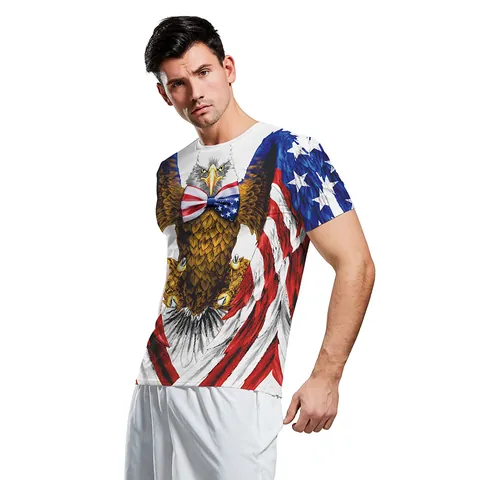 Herren Independence Day 3D Adler Print T-Shirt Amerikanische Flagge Casual Kurzarm Polyester Top