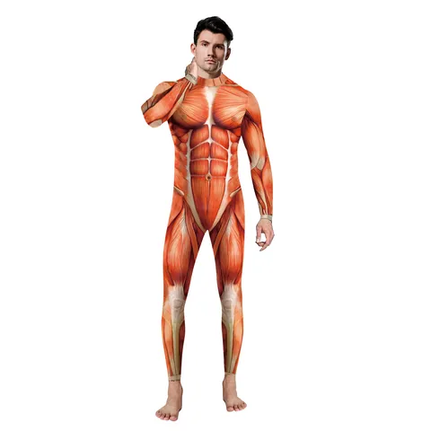 Mono Con Estampado de Anatomía de los Músculos Humanos en 3D para Mujer Body Ajustado de Manga Larga para Halloween Cosplay Fiesta