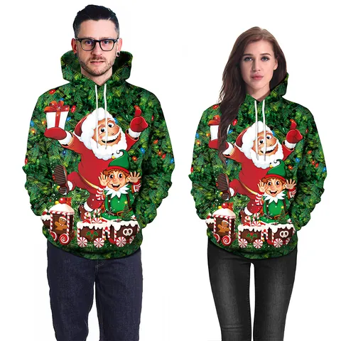 3D Digitale Print Kerstman Kerst Hoodie Voor Heren Vrouwen Casual Losse Pullover Sweatshirt Feestelijke Feestkleding Voor Koppels