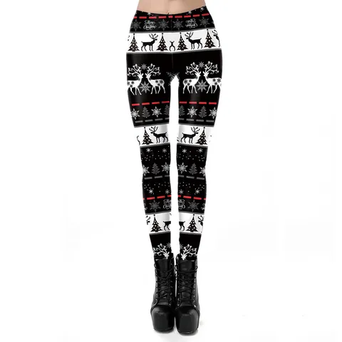 Women Christmas Leggings High Waist Slim Fit Festive Reindeer Snowflake Printed Yoga Pants Stretchy Holiday Party Trousers