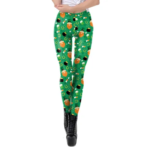 Leggings Estampados para Mujer para el Día de San Patricio Cintura Alta Ajustados con Patrón de Trébol Medias Elásticas